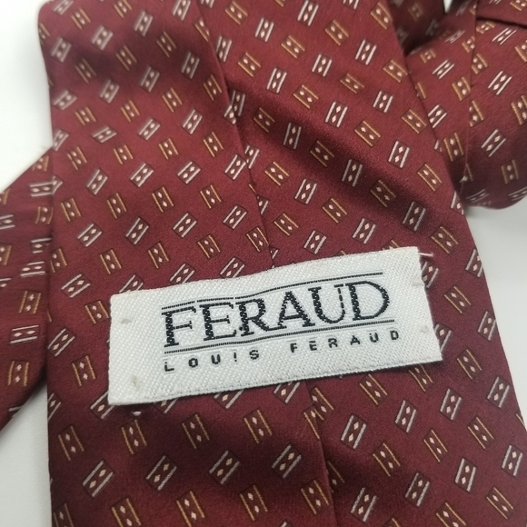 Louis Feraud dark red silk tie with silver and gold pattern - Picture 3 of 3